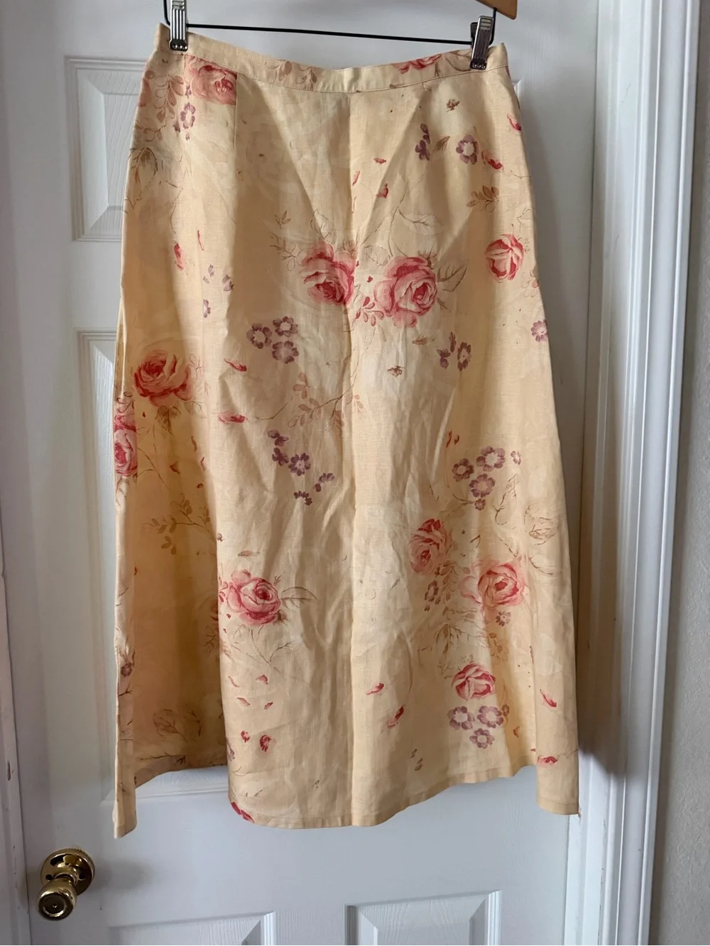 Ralph Lauren Cream A-Line Midi Skirt with Pink Rose Print - Picture 3 of 4